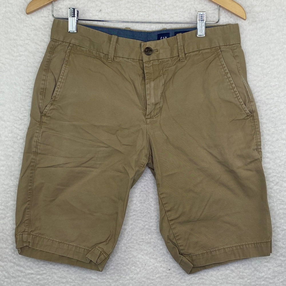 GAP Mens Chino Shorts Khaki Tan Flat Front Cotton Twill Size 29 Summer Casual